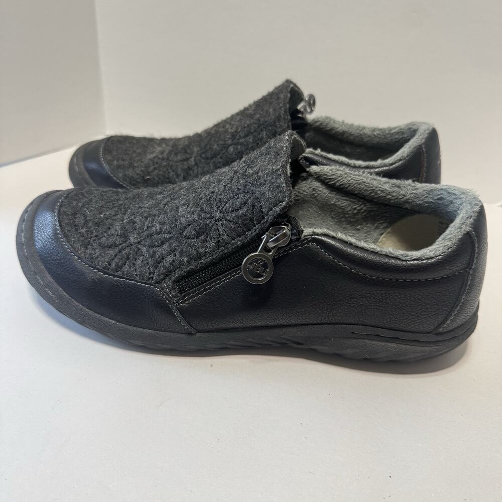 JBU by Jambu Comfort Shoes Crimson Faux Leather Black Faux Fur Flat Sz 8 Slip On
